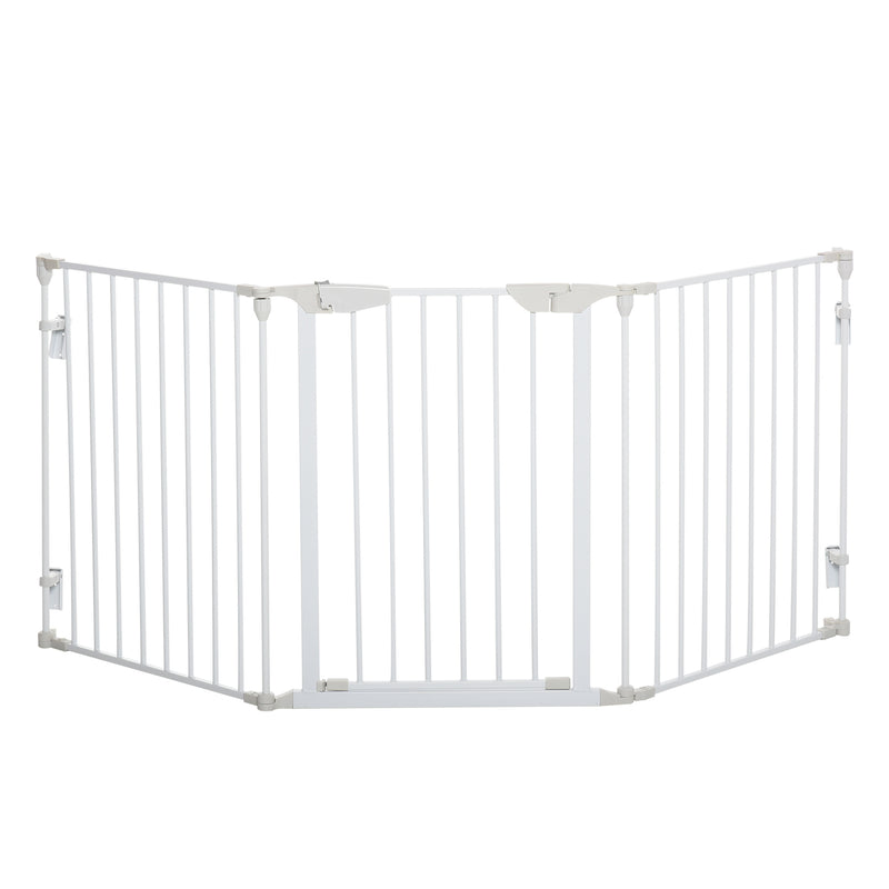 White Metal Pet Safety Gate 3 Panel Room Divider Stair Barrier With Walk-Through Door by PawHut