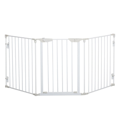 White Metal Pet Safety Gate 3 Panel Room Divider Stair Barrier With Walk-Through Door by PawHut