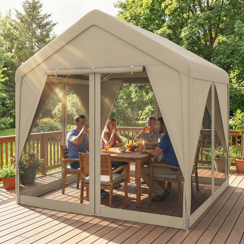 3x3m Garden Gazebo with Insect Netting and Weather Protection for Private Outdoor Gatherings, Khaki Outsunny