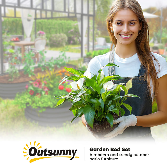 Set of Two Dark Grey Steel Garden Planters 181 x 93cm by Outsunny