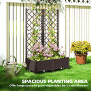 Brown Raised Garden Bed with Trellis Plastic Planter Box with Drainage for Climbing Plants by Outsunny