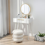 White Dressing Table with Round Mirror and Storage Drawer by Homcom