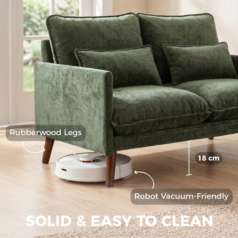 2 Seater Compact Sofa for Small Flats with Supportive Cushions and Velvet Feel Fabric Green