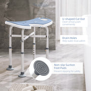 Height Adjustable Padded Shower Stool with U Shaped Seat for Bathroom Safety, Light Blue