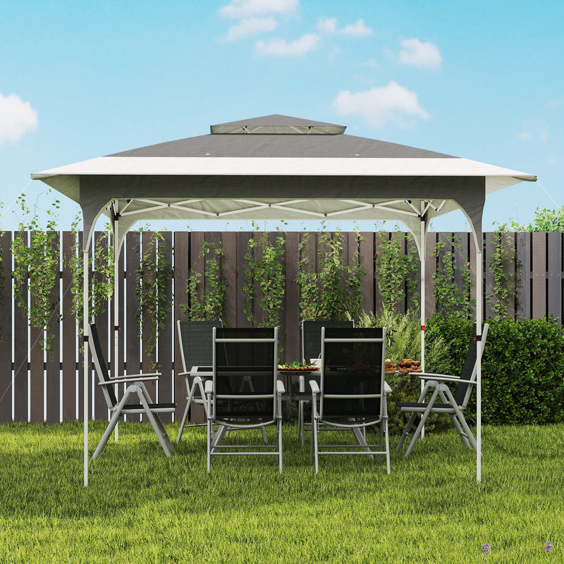 Pop Up Garden Gazebo with Double Tier Roof for Sun Protection and Easy Setup Dark Grey