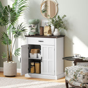 White Farmhouse Sideboard with Barn Doors and Thick Wooden Top for Kitchen Storage