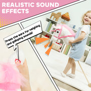 Unicorn Stick Horse Toy With Wheels and Realistic Sounds for Kids Riding Fun White AOSOM
