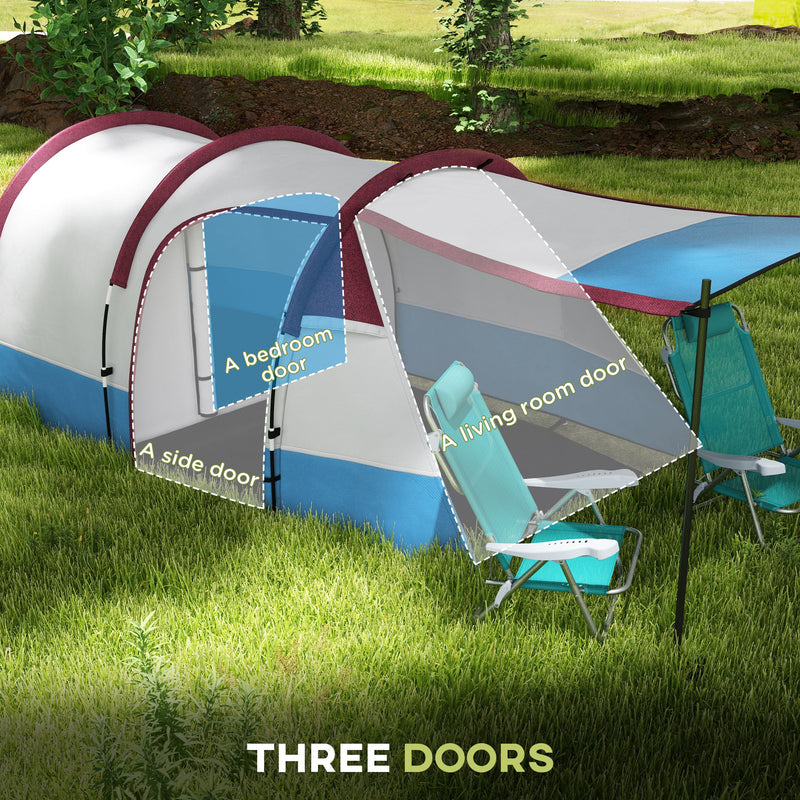 Three Person Two Room Camping Tent With Porch And Organised Storage Red