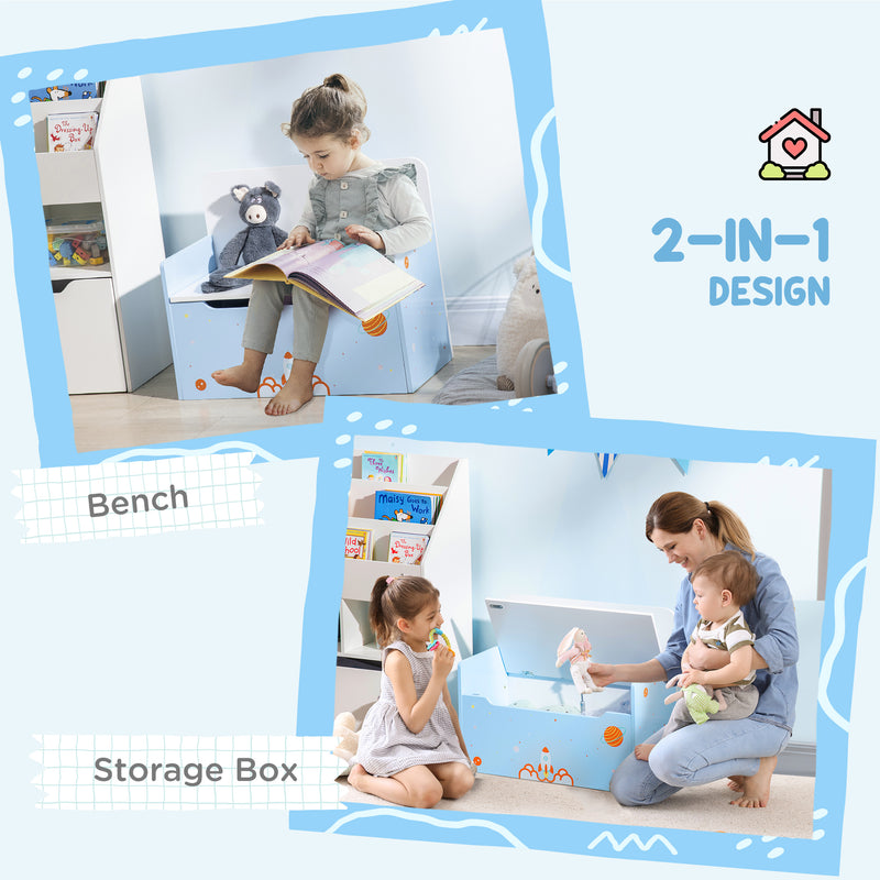 3 Piece Kids Bedroom Furniture Set With Bed Toy Box And Storage Baskets Blue AOSOM