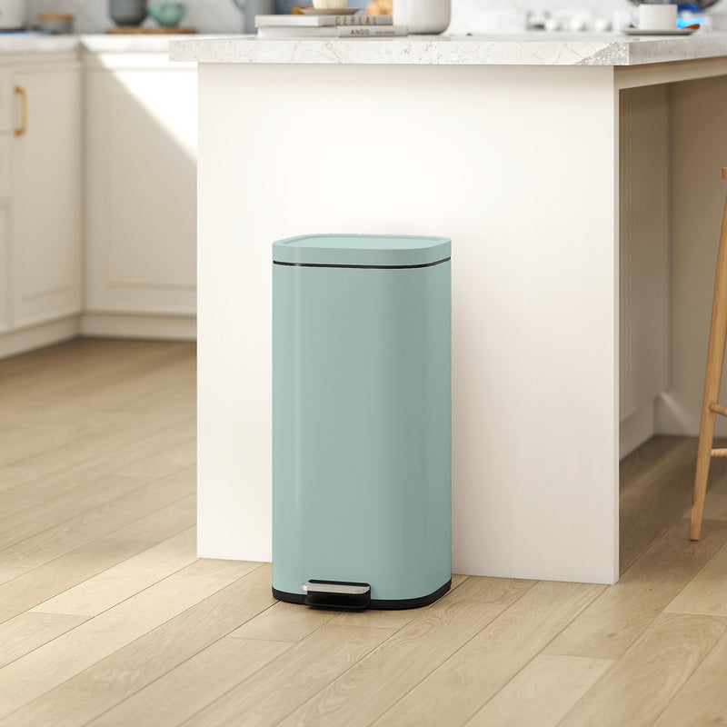 Kitchen Bin 30L Metal with Foot Pedal and Removable Inner Bucket for Small Spaces Green