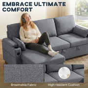 Corner Sofa Bed with Storage and USB Charging for Flexible Guest Sleeping Grey AOSOM