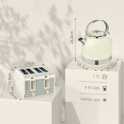 Cream Cordless Kettle and Toaster Set Polished Metal Stylish Kitchen Appliances by HOMCOM