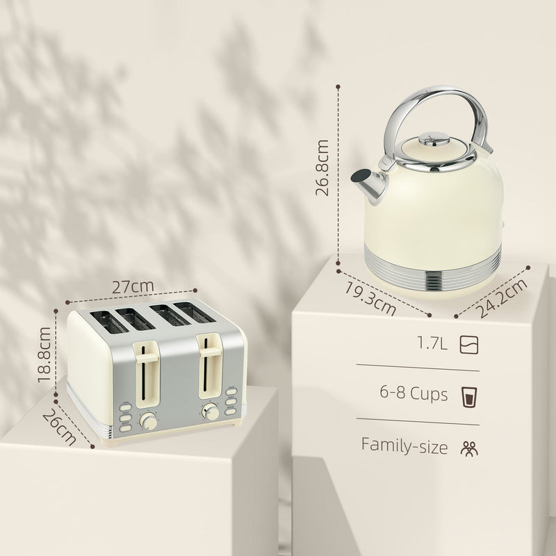 Cream Cordless Kettle and Toaster Set Polished Metal Stylish Kitchen Appliances by HOMCOM