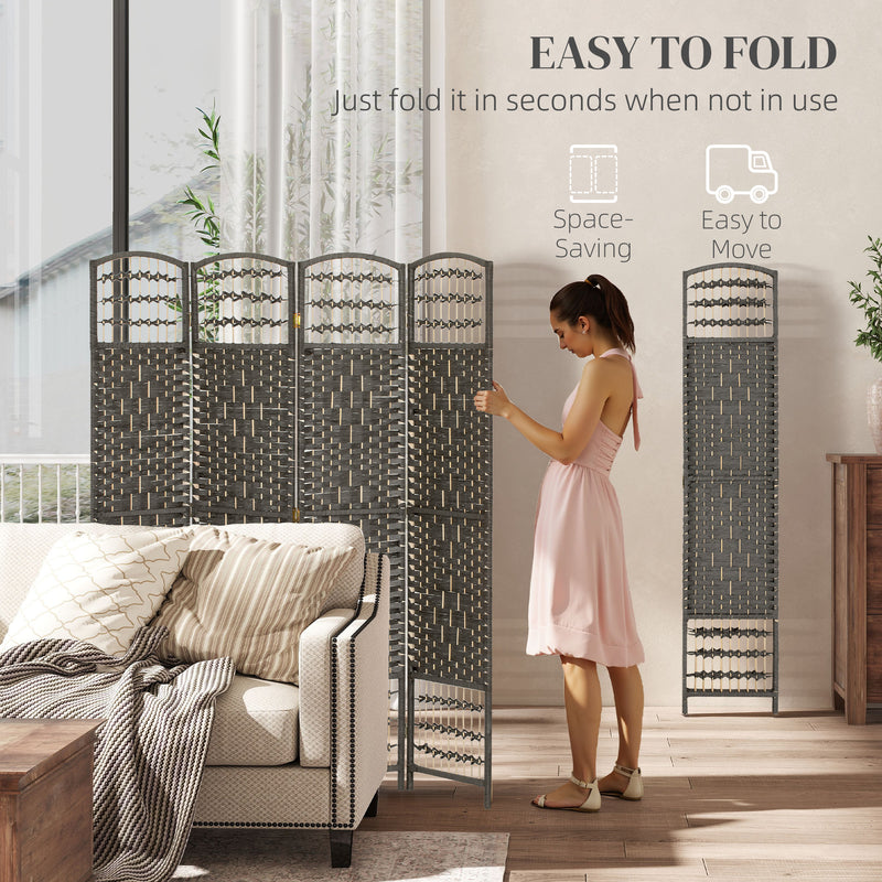 Folding Room Divider with 4 Panels for Instant Privacy in Lounge or Bedroom Dark Grey