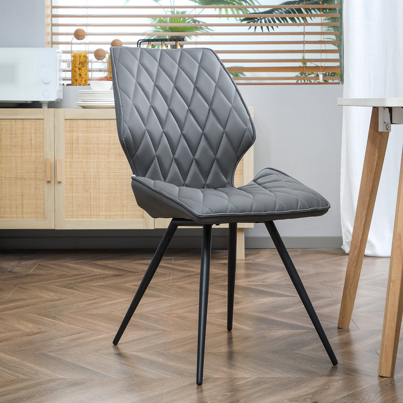 Set of 4 PU Leather Dining Chairs with Metal Legs for Kitchen or Dining Room Grey AOSOM