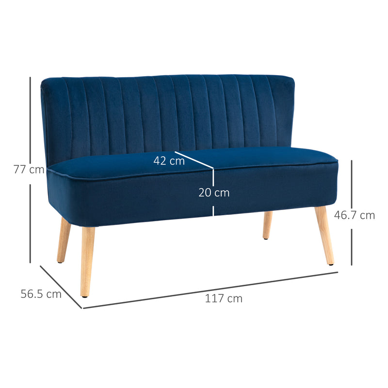2 Seater Sofa, Dark Blue Velvet Sofa With Foam Padding High Back For Small Spaces