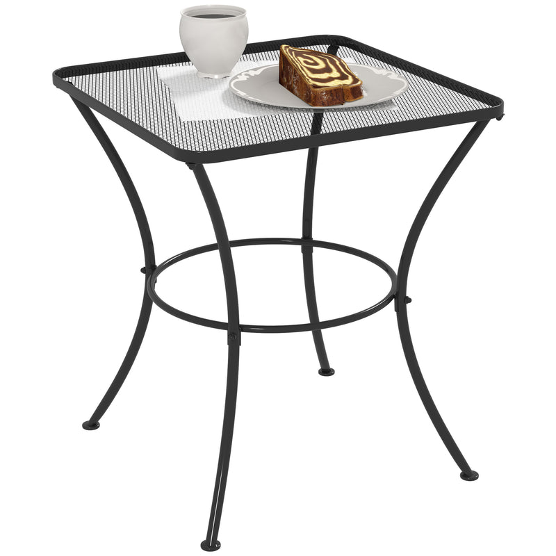 Black 60cm Square Garden Bistro Table with Metal Mesh Top by Outsunny