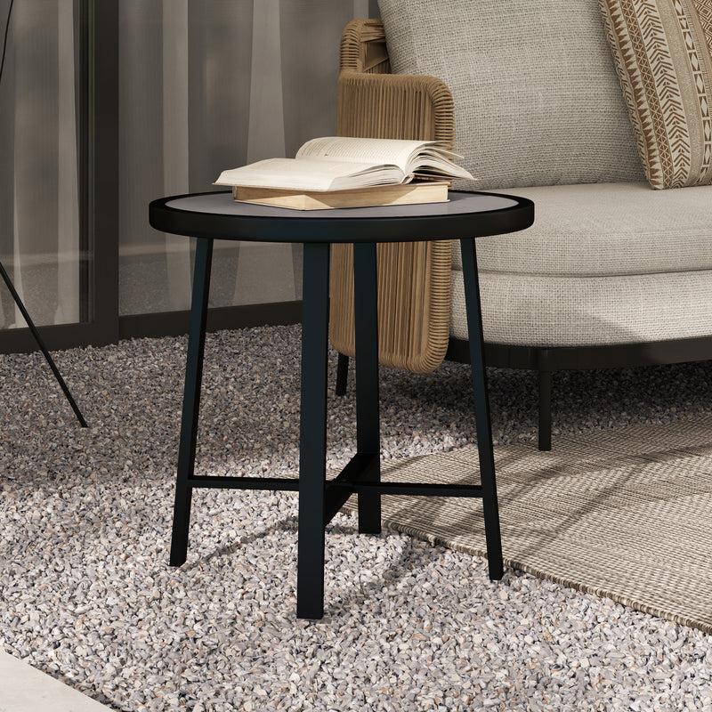 Round Small Garden Table 50.5cm Outdoor Side Table with SPC Top and Metal Frame Grey by Outsunny