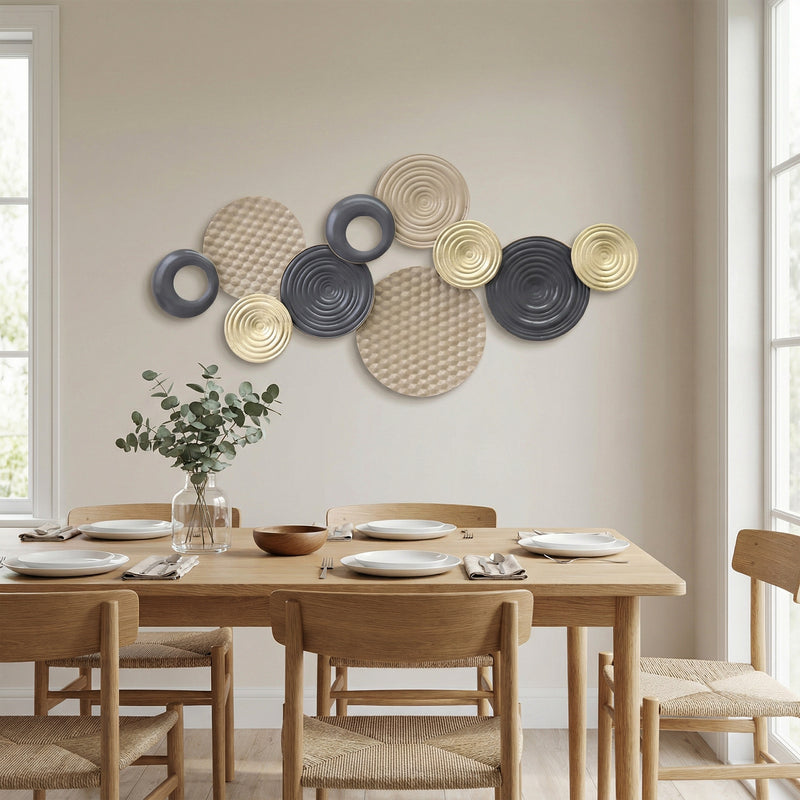 Metal Wall Art for Living Room Easy Hang Hand Painted Modern Design Khaki Gold Black