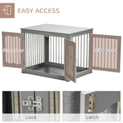 Wooden Dog Crate End Table with Triple Doors and Locks for Indoor Use Grey