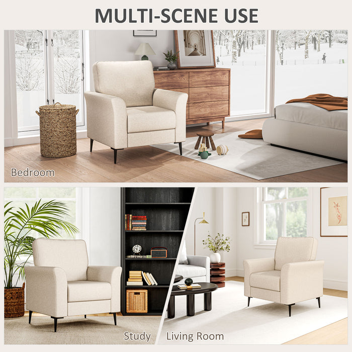 Beige Linen Look Armchair with Padded Seat and Wooden Legs by HOMCOM