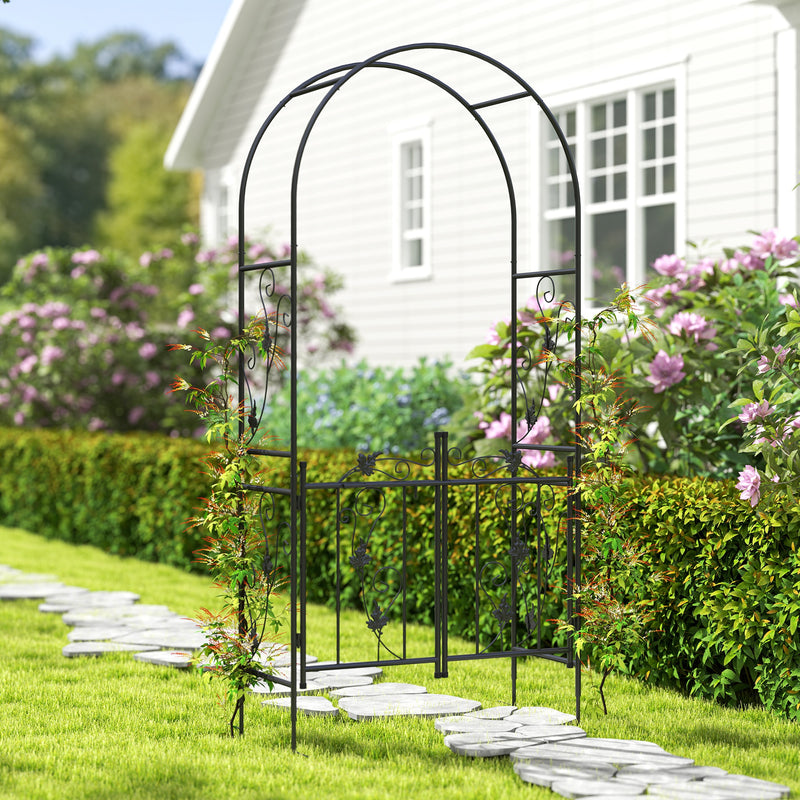 Garden Arch Trellis with Double Gate for Climbing Plants and Privacy Black Outsunny