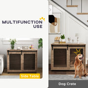 Large Dog Crate Furniture with Sliding Door Wooden Pet Cage 98 x 60 x 78cm Walnut Brown by PawHut