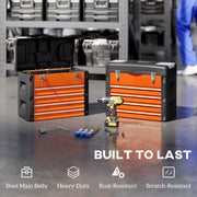 Large Orange Metal Toolbox With 4 Drawers For Organised Garage Or Workshop Storage AOSOM