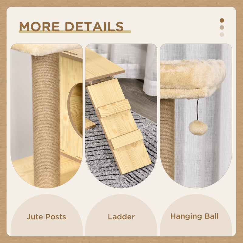 Cat Tree with Hammock and Scratching Posts for Indoor Cats to Play and Rest Yellow AOSOM
