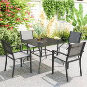Dark Grey 4 Seater Square Garden Dining Table With Parasol Hole And Slatted Metal Top