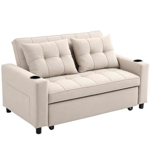 Two Seater Pull Out Sofa Bed with Storage Ideal for Guests and Small Spaces, Beige