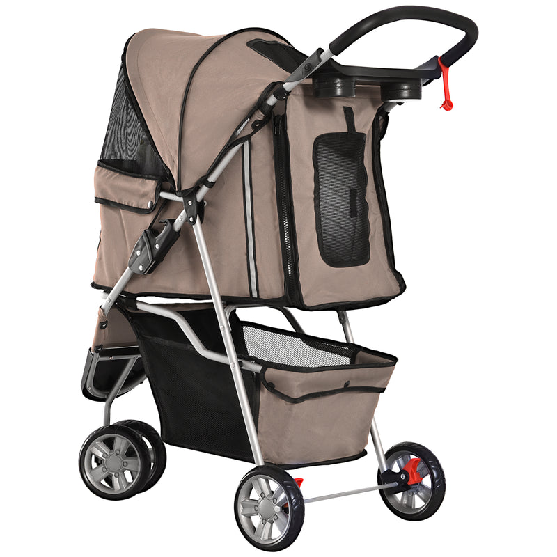 PawHut 3 Wheel Pet Stroller for Small and Miniature Dogs, Brown