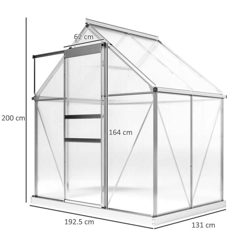 Walk-In Polycarbonate Greenhouse 192.5 x 131cm Silver Tone by Outsunny