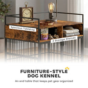Dog Crate Side Table with Rotating Feeding Station for Medium Dogs Rustic Brown Black AOSOM