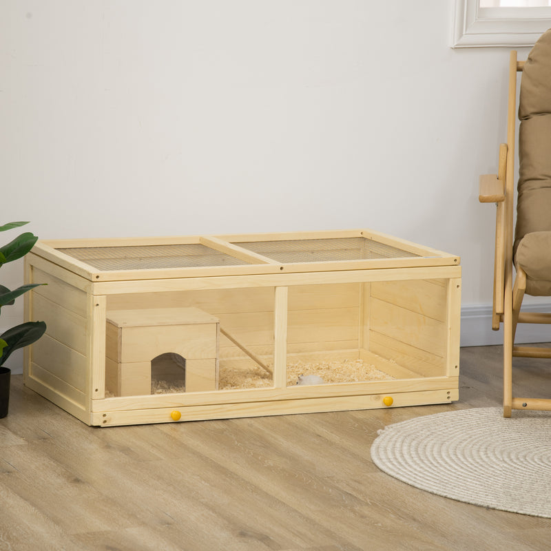 Wooden Hamster Cage with Sliding Tray and Openable Top for Syrian Hamsters by PawHut