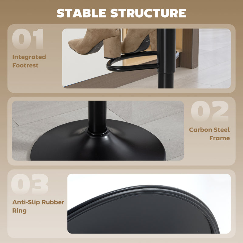 Adjustable Bar Stools Set of 2 with Swivel and Easy Clean Leathaire for Kitchen Counters Brown