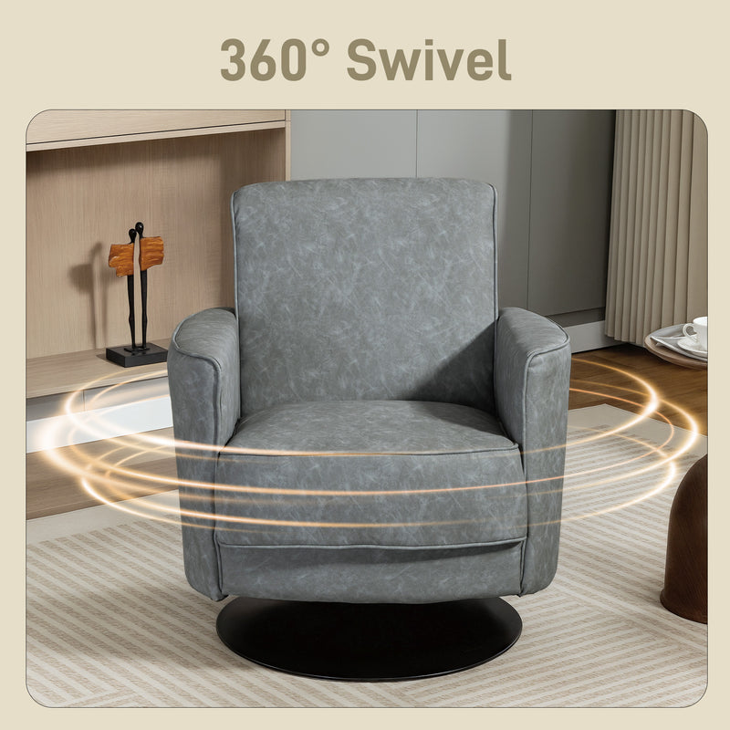 Swivel Accent Chair With Thick Upholstered Padding For Living Room Comfort Grey