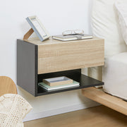 Wall Mounted Bedside Tables Set of 2 With Drawer and Shelf Modern Bedroom Oak Tone