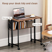 Rustic Brown Drop Leaf Writing Desk 80 cm Folding Space Saving Home Office Table