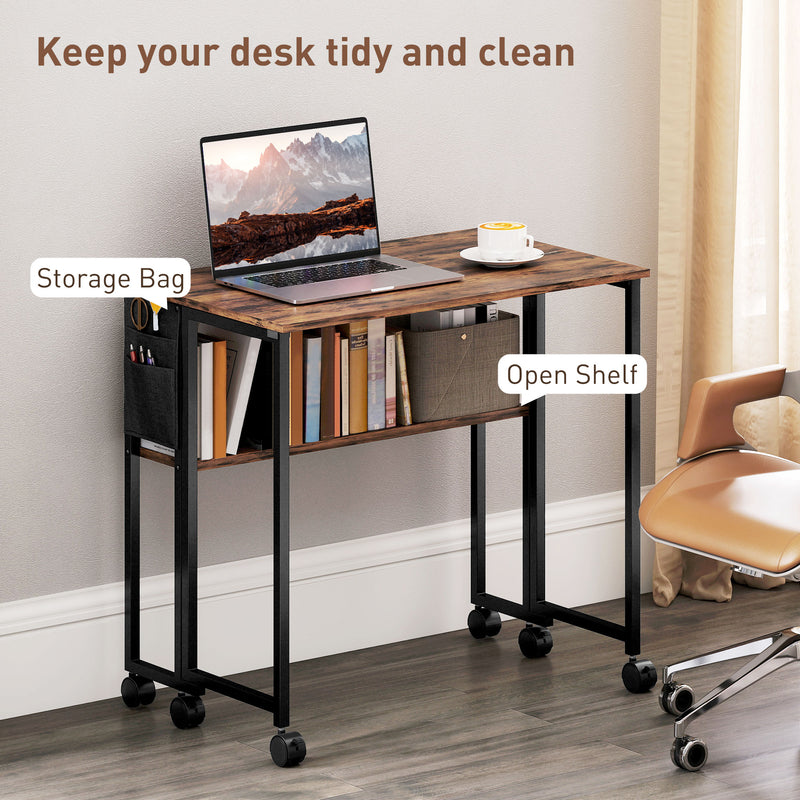 Rustic Brown Drop Leaf Writing Desk 80 cm Folding Space Saving Home Office Table