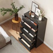 Chest of Drawers with 5 Spacious Handleless Storage Drawers for Bedroom Organisation High Gloss Black AOSOM