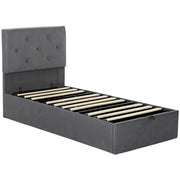 Single Ottoman Bed Frame with Gas Lift Storage and Padded Velvet Headboard, Dark Grey Homcom