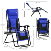 Set of 2 Blue Zero Gravity Outdoor Reclining Chairs with Padded Seat and Cup Holder by Outsunny