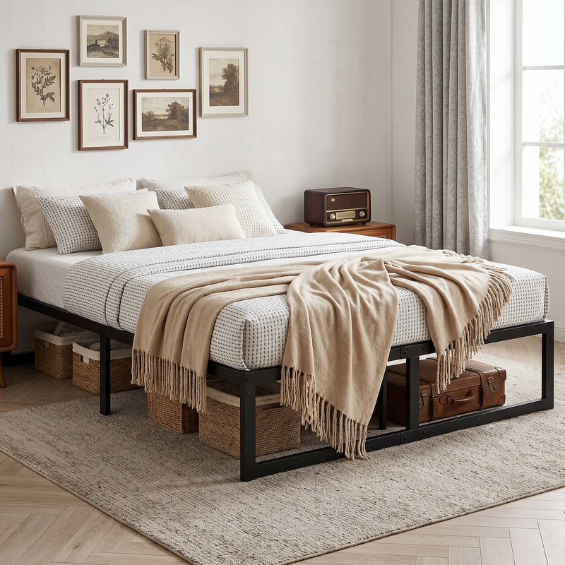 Small Double Bed Frame with Underbed Storage Space for Compact Bedrooms Black