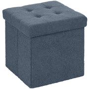 Foldable Storage Ottoman with Sherpa Fleece Top Ideal for Living Room Organisation Blue