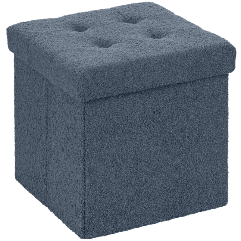 Foldable Storage Ottoman with Sherpa Fleece Top Ideal for Living Room Organisation Blue