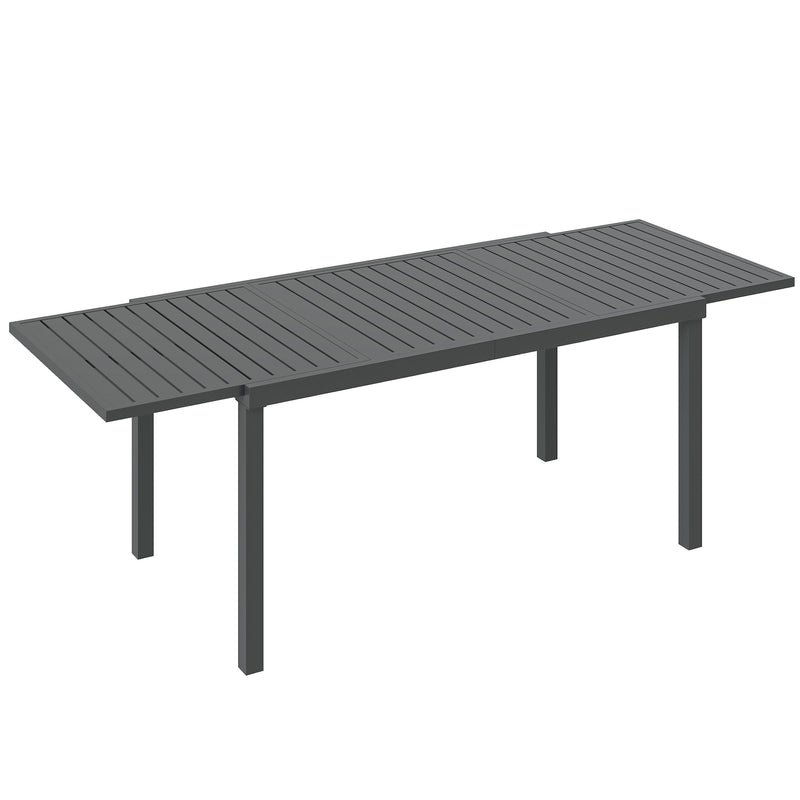 Extendable Garden Dining Table for 6 to 8 People with Slatted Top Aluminium Dark Grey Outsunny