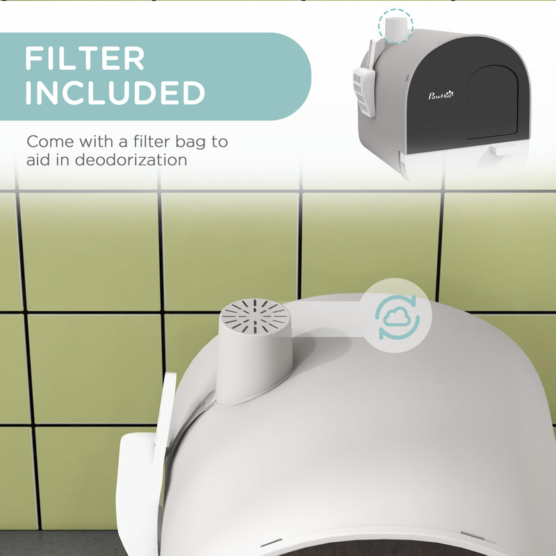 Covered Cat Litter Box With Scoop Filter and Flap Door for Odour Control Light, Grey