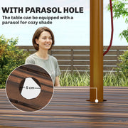 Garden Dining Set for 6 with Round Pub Style Table and Benches Weather Resistant Fir Wood Carbonized Outsunny