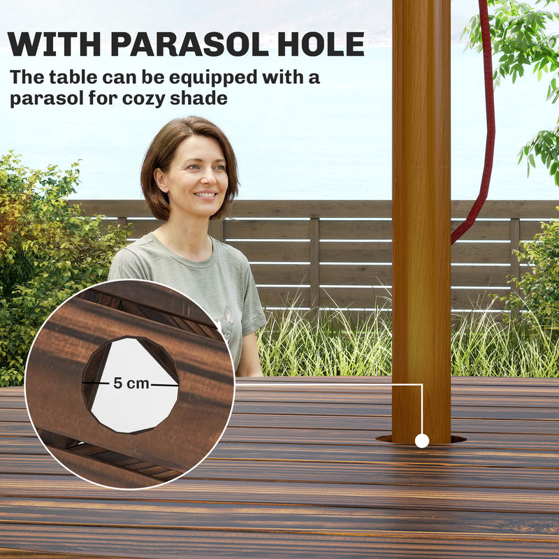 Garden Dining Set for 6 with Round Pub Style Table and Benches Weather Resistant Fir Wood Carbonized Outsunny